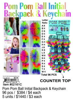 Pom Pom Ball Initial Backpack and Keychain Counter Top